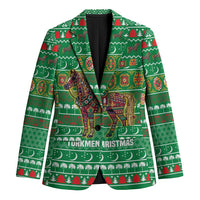 Turkmenistan Christmas Blazer with Decorated Horse Crescent Moon Pattern and Traditional Carpet - Wonder Print Shop