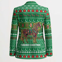 Turkmenistan Christmas Blazer with Decorated Horse Crescent Moon Pattern and Traditional Carpet - Wonder Print Shop