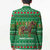 Turkmenistan Christmas Blazer with Decorated Horse Crescent Moon Pattern and Traditional Carpet - Wonder Print Shop