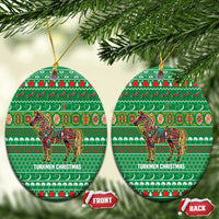 Turkmenistan Christmas Ceramic Ornament with Decorated Horse Crescent Moon Pattern and Traditional Carpet - Wonder Print Shop