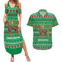 Turkmenistan Christmas Couples Matching Summer Maxi Dress and Hawaiian Shirt with Decorated Horse Crescent Moon Pattern and Traditional Carpet - Wonder Print Shop