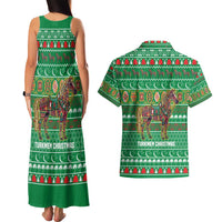 Turkmenistan Christmas Couples Matching Tank Maxi Dress and Hawaiian Shirt with Decorated Horse Crescent Moon Pattern and Traditional Carpet - Wonder Print Shop