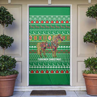 Turkmenistan Christmas Door Cover with Decorated Horse Crescent Moon Pattern and Traditional Carpet - Wonder Print Shop