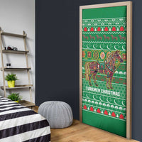Turkmenistan Christmas Door Cover with Decorated Horse Crescent Moon Pattern and Traditional Carpet - Wonder Print Shop