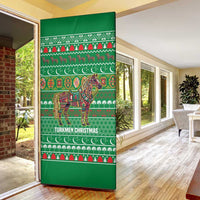Turkmenistan Christmas Door Cover with Decorated Horse Crescent Moon Pattern and Traditional Carpet - Wonder Print Shop