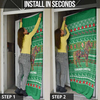 Turkmenistan Christmas Door Cover with Decorated Horse Crescent Moon Pattern and Traditional Carpet - Wonder Print Shop