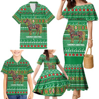 Turkmenistan Christmas Family Matching Mermaid Dress and Hawaiian Shirt with Decorated Horse Crescent Moon Pattern and Traditional Carpet - Wonder Print Shop