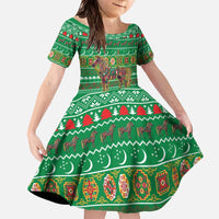 Turkmenistan Christmas Family Matching Off The Shoulder Long Sleeve Dress and Hawaiian Shirt with Decorated Horse Crescent Moon Pattern and Traditional Carpet - Wonder Print Shop