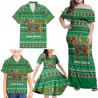 Turkmenistan Christmas Family Matching Off Shoulder Maxi Dress and Hawaiian Shirt with Decorated Horse Crescent Moon Pattern and Traditional Carpet - Wonder Print Shop