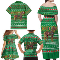 Turkmenistan Christmas Family Matching Off Shoulder Maxi Dress and Hawaiian Shirt with Decorated Horse Crescent Moon Pattern and Traditional Carpet - Wonder Print Shop