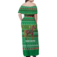 Turkmenistan Christmas Family Matching Off Shoulder Maxi Dress and Hawaiian Shirt with Decorated Horse Crescent Moon Pattern and Traditional Carpet - Wonder Print Shop