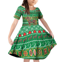 Turkmenistan Christmas Family Matching Off Shoulder Short Dress and Hawaiian Shirt with Decorated Horse Crescent Moon Pattern and Traditional Carpet - Wonder Print Shop