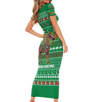 Turkmenistan Christmas Family Matching Short Sleeve Bodycon Dress and Hawaiian Shirt with Decorated Horse Crescent Moon Pattern and Traditional Carpet - Wonder Print Shop