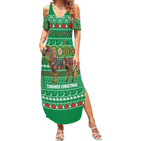 Turkmenistan Christmas Family Matching Summer Maxi Dress and Hawaiian Shirt with Decorated Horse Crescent Moon Pattern and Traditional Carpet - Wonder Print Shop
