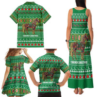 Turkmenistan Christmas Family Matching Tank Maxi Dress and Hawaiian Shirt with Decorated Horse Crescent Moon Pattern and Traditional Carpet - Wonder Print Shop