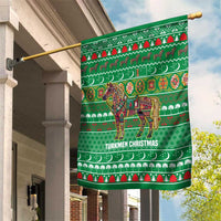 Turkmenistan Christmas Garden Flag with Decorated Horse Crescent Moon Pattern and Traditional Carpet - Wonder Print Shop