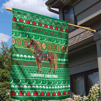 Turkmenistan Christmas Garden Flag with Decorated Horse Crescent Moon Pattern and Traditional Carpet - Wonder Print Shop