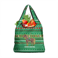 Turkmenistan Christmas Grocery Bag with Decorated Horse Crescent Moon Pattern and Traditional Carpet - Wonder Print Shop