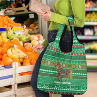 Turkmenistan Christmas Grocery Bag with Decorated Horse Crescent Moon Pattern and Traditional Carpet - Wonder Print Shop
