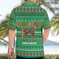 Turkmenistan Christmas Hawaiian Shirt with Decorated Horse Crescent Moon Pattern and Traditional Carpet - Wonder Print Shop