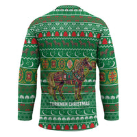 Turkmenistan Christmas Hockey Jersey with Decorated Horse Crescent Moon Pattern and Traditional Carpet - Wonder Print Shop