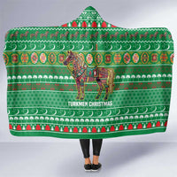 Turkmenistan Christmas Hooded Blanket with Decorated Horse Crescent Moon Pattern and Traditional Carpet - Wonder Print Shop