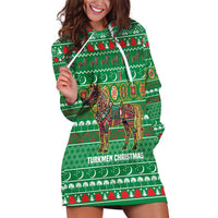 Turkmenistan Christmas Hoodie Dress with Decorated Horse Crescent Moon Pattern and Traditional Carpet - Wonder Print Shop