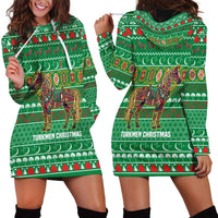 Turkmenistan Christmas Hoodie Dress with Decorated Horse Crescent Moon Pattern and Traditional Carpet - Wonder Print Shop