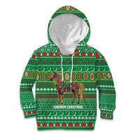 Turkmenistan Christmas Kid Hoodie with Decorated Horse Crescent Moon Pattern and Traditional Carpet - Wonder Print Shop