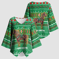 Turkmenistan Christmas Kimono Sleeve Blouse with Decorated Horse Crescent Moon Pattern and Traditional Carpet - Wonder Print Shop