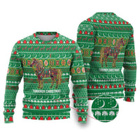 Turkmenistan Christmas Ugly Christmas Sweater with Decorated Horse Crescent Moon Pattern and Traditional Carpet - Wonder Print Shop