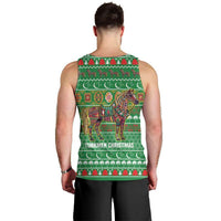 Turkmenistan Christmas Men Tank Top with Decorated Horse Crescent Moon Pattern and Traditional Carpet - Wonder Print Shop