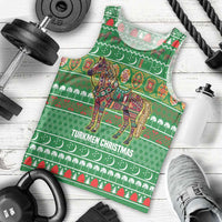 Turkmenistan Christmas Men Tank Top with Decorated Horse Crescent Moon Pattern and Traditional Carpet - Wonder Print Shop