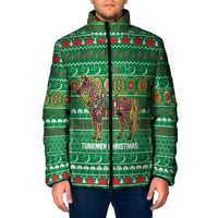 Turkmenistan Christmas Padded Jacket with Decorated Horse Crescent Moon Pattern and Traditional Carpet - Wonder Print Shop