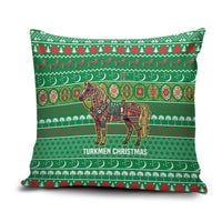 Turkmenistan Christmas Pillow Cover with Decorated Horse Crescent Moon Pattern and Traditional Carpet - Wonder Print Shop