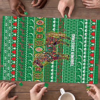 Turkmenistan Christmas Puzzle with Decorated Horse Crescent Moon Pattern and Traditional Carpet - Wonder Print Shop