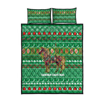 Turkmenistan Christmas Quilt Bed Set with Decorated Horse Crescent Moon Pattern and Traditional Carpet - Wonder Print Shop