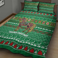 Turkmenistan Christmas Quilt Bed Set with Decorated Horse Crescent Moon Pattern and Traditional Carpet - Wonder Print Shop