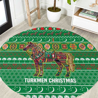 Turkmenistan Christmas Round Carpet with Decorated Horse Crescent Moon Pattern and Traditional Carpet - Wonder Print Shop