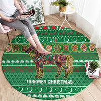 Turkmenistan Christmas Round Carpet with Decorated Horse Crescent Moon Pattern and Traditional Carpet - Wonder Print Shop