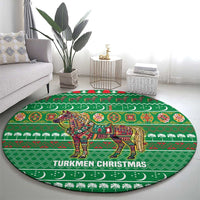 Turkmenistan Christmas Round Carpet with Decorated Horse Crescent Moon Pattern and Traditional Carpet - Wonder Print Shop