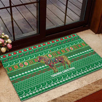 Turkmenistan Christmas Rubber Doormat with Decorated Horse Crescent Moon Pattern and Traditional Carpet - Wonder Print Shop