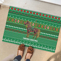 Turkmenistan Christmas Rubber Doormat with Decorated Horse Crescent Moon Pattern and Traditional Carpet - Wonder Print Shop