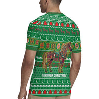 Turkmenistan Christmas Rugby Jersey with Decorated Horse Crescent Moon Pattern and Traditional Carpet - Wonder Print Shop