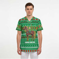 Turkmenistan Christmas Scrub Top with Decorated Horse Crescent Moon Pattern and Traditional Carpet - Wonder Print Shop