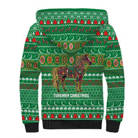 Turkmenistan Christmas Sherpa Hoodie with Decorated Horse Crescent Moon Pattern and Traditional Carpet - Wonder Print Shop