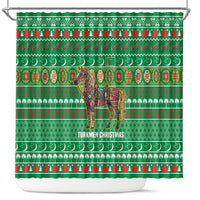 Turkmenistan Christmas Shower Curtain with Decorated Horse Crescent Moon Pattern and Traditional Carpet - Wonder Print Shop