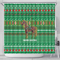 Turkmenistan Christmas Shower Curtain with Decorated Horse Crescent Moon Pattern and Traditional Carpet - Wonder Print Shop