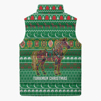 Turkmenistan Christmas Sleeveless Puffer Jacket with Decorated Horse Crescent Moon Pattern and Traditional Carpet - Wonder Print Shop