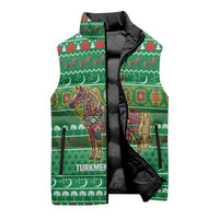 Turkmenistan Christmas Sleeveless Puffer Jacket with Decorated Horse Crescent Moon Pattern and Traditional Carpet - Wonder Print Shop